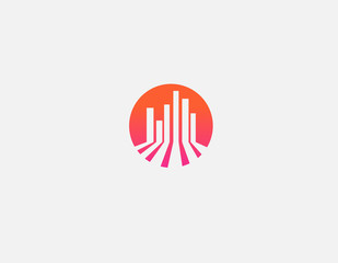 Creative bright gradient logo image of skyscrapers in a city circle for a construction company