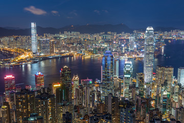 Fototapeta na wymiar Night scene of Victoria harbor of Hong Kong City