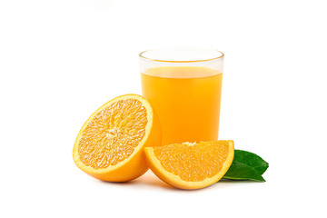 Glass of Orange juice with slice fruit  isolated on white background.