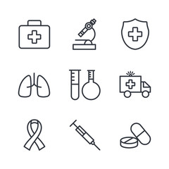 Medical Assistance Related Vector Line Icons template color editable. Contains such Icons as Wheelchair, Hospital Locator and more symbol vector sign isolated on white background illustration for grap