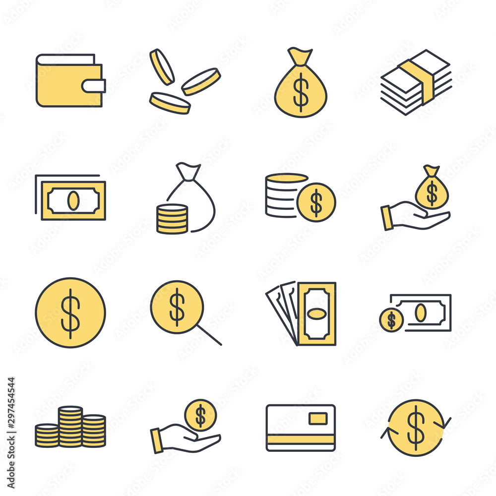 Poster money set icon template color editable. money pack symbol vector sign isolated on white background. 