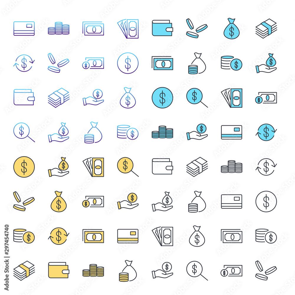 Poster money set icon template color editable. money pack symbol vector sign isolated on white background. 