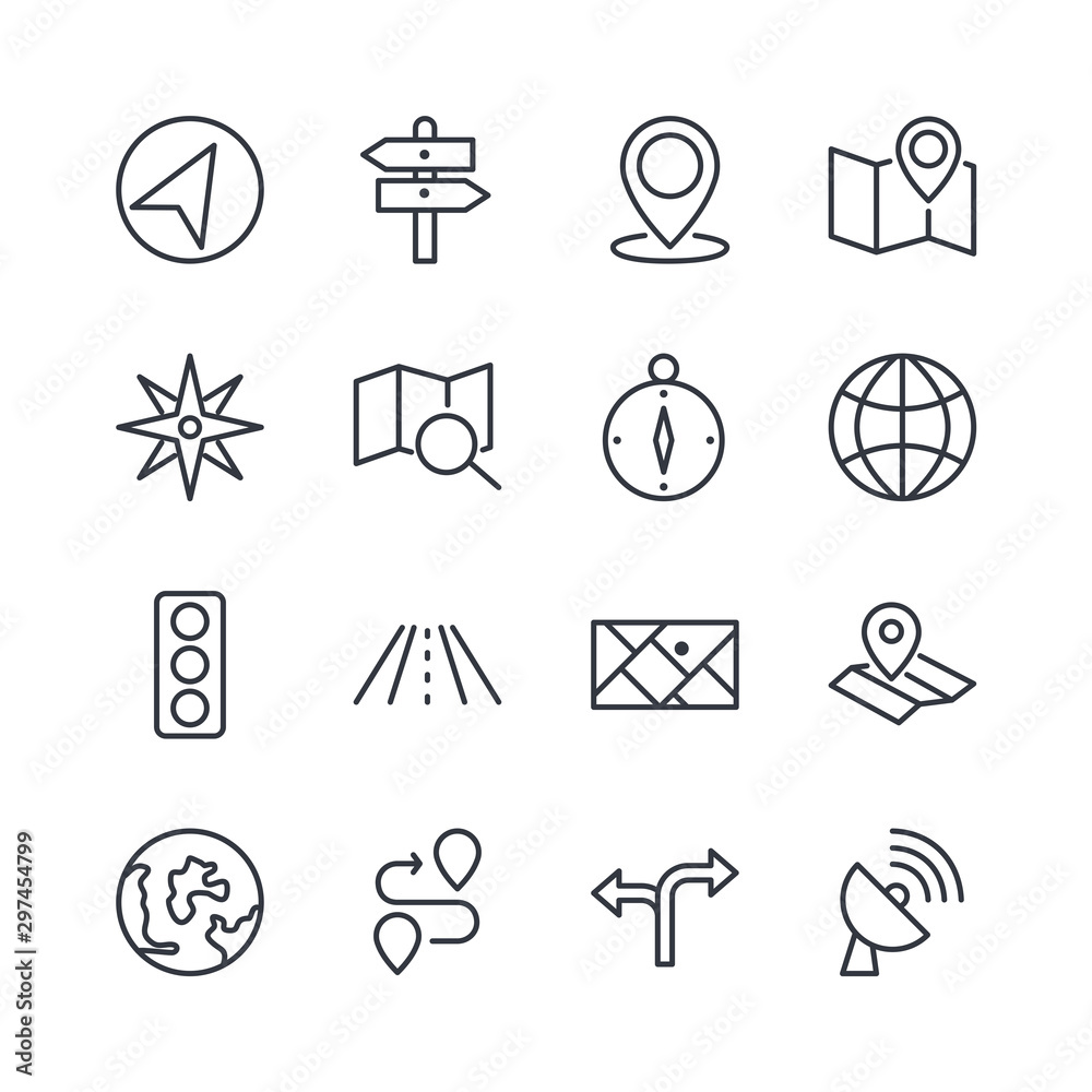 Leinwandbilder Navigation set icon template color editable. Navigation pack symbol vector sign isolated on white background direction, maps, traffic and more illustration for graphic and web design.