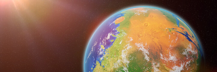 Sun is shining on terraformed Mars, plants and oceans on the red planet 