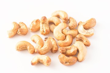 Cashew nuts isolated against white