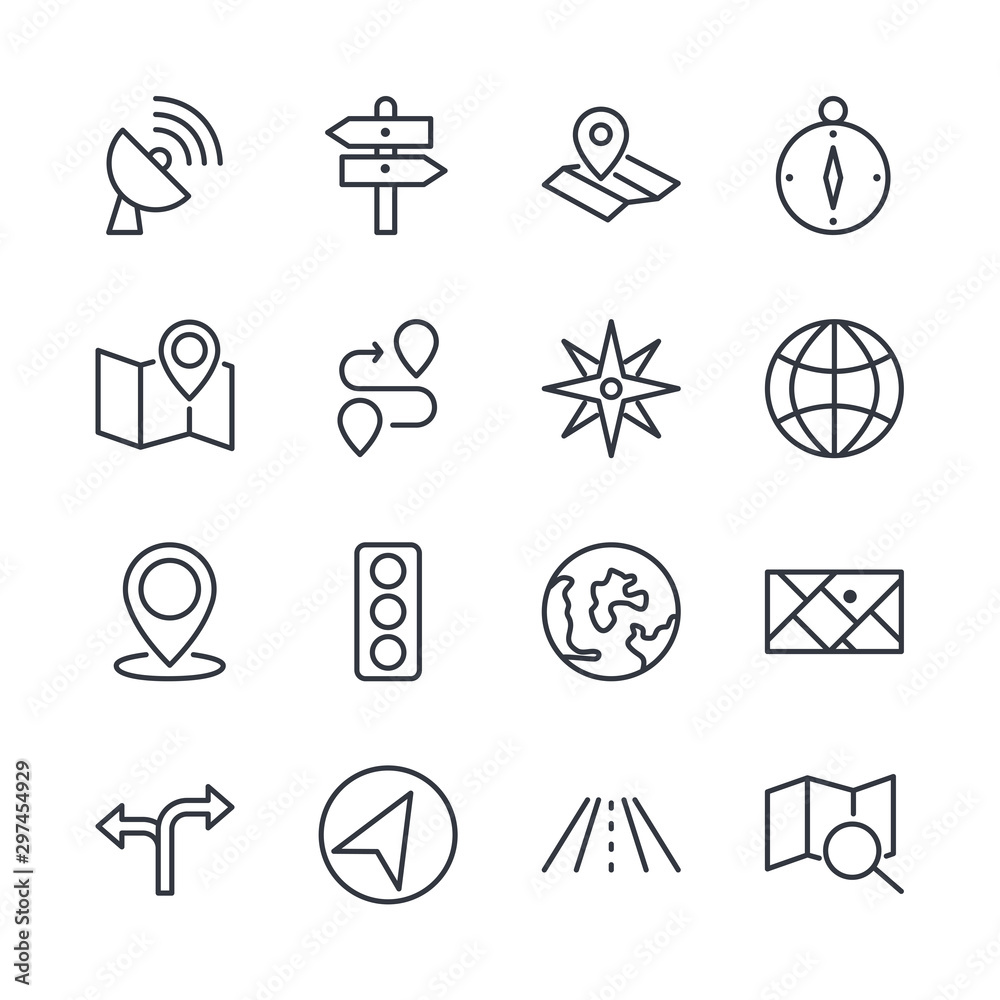 Aufkleber Navigation set icon template color editable. Navigation pack symbol vector sign isolated on white background direction, maps, traffic and more illustration for graphic and web design.