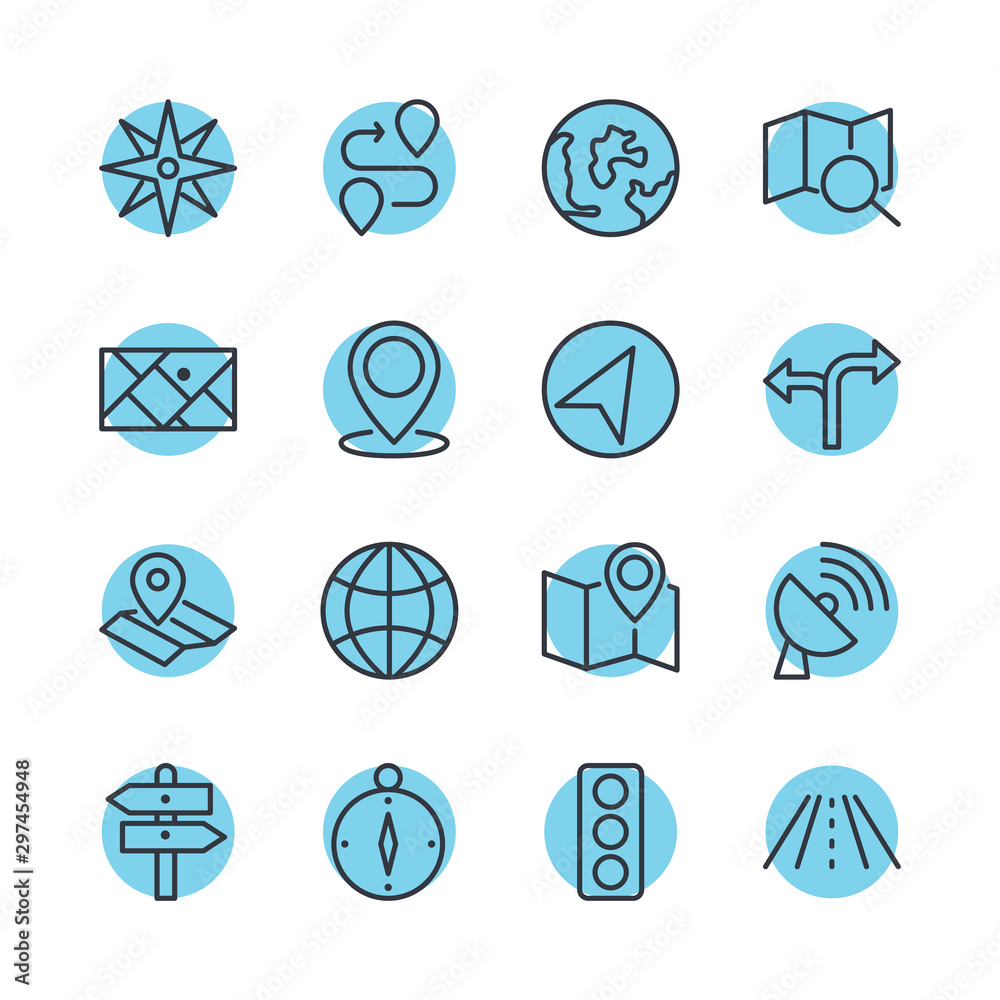 Aufkleber Navigation set icon template color editable. Navigation pack symbol vector sign isolated on white background direction, maps, traffic and more illustration for graphic and web design.