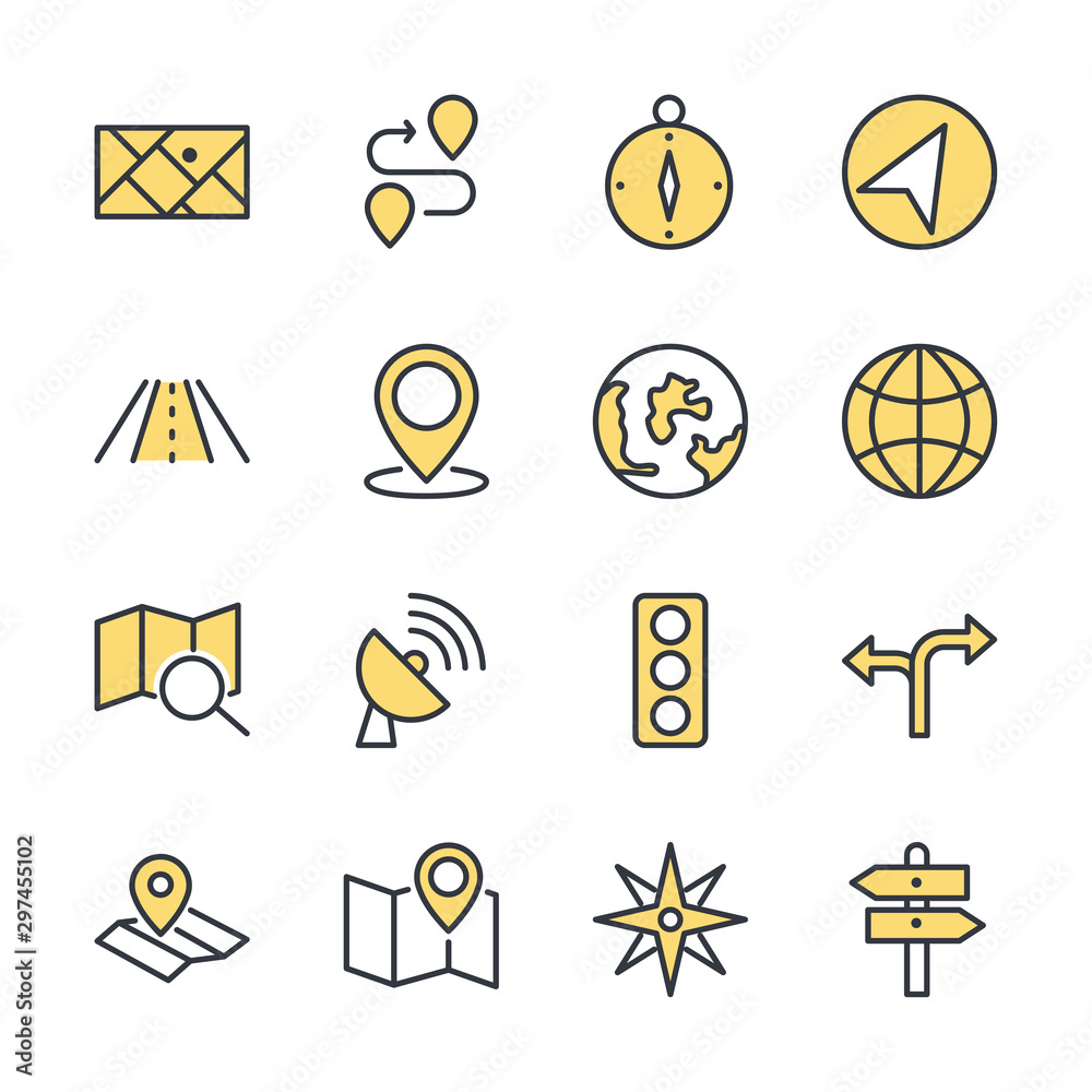Aufkleber Navigation set icon template color editable. Navigation pack symbol vector sign isolated on white background direction, maps, traffic and more illustration for graphic and web design.