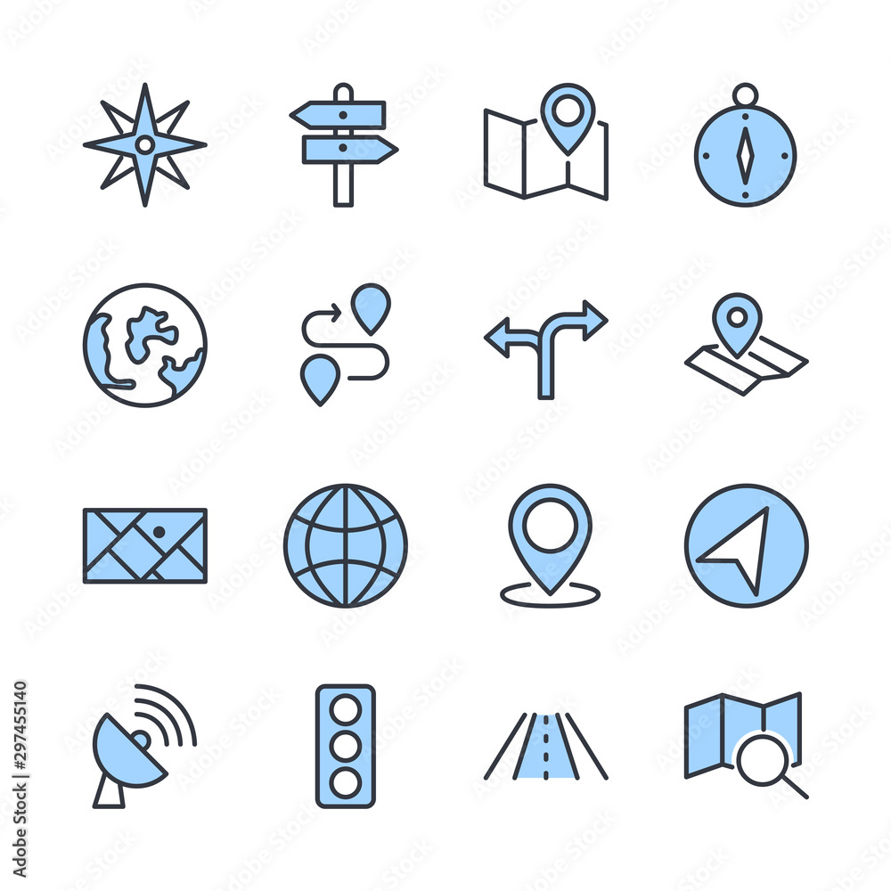 Fototapete navigation set icon template color editable. navigation pack symbol vector sign isolated on white ba