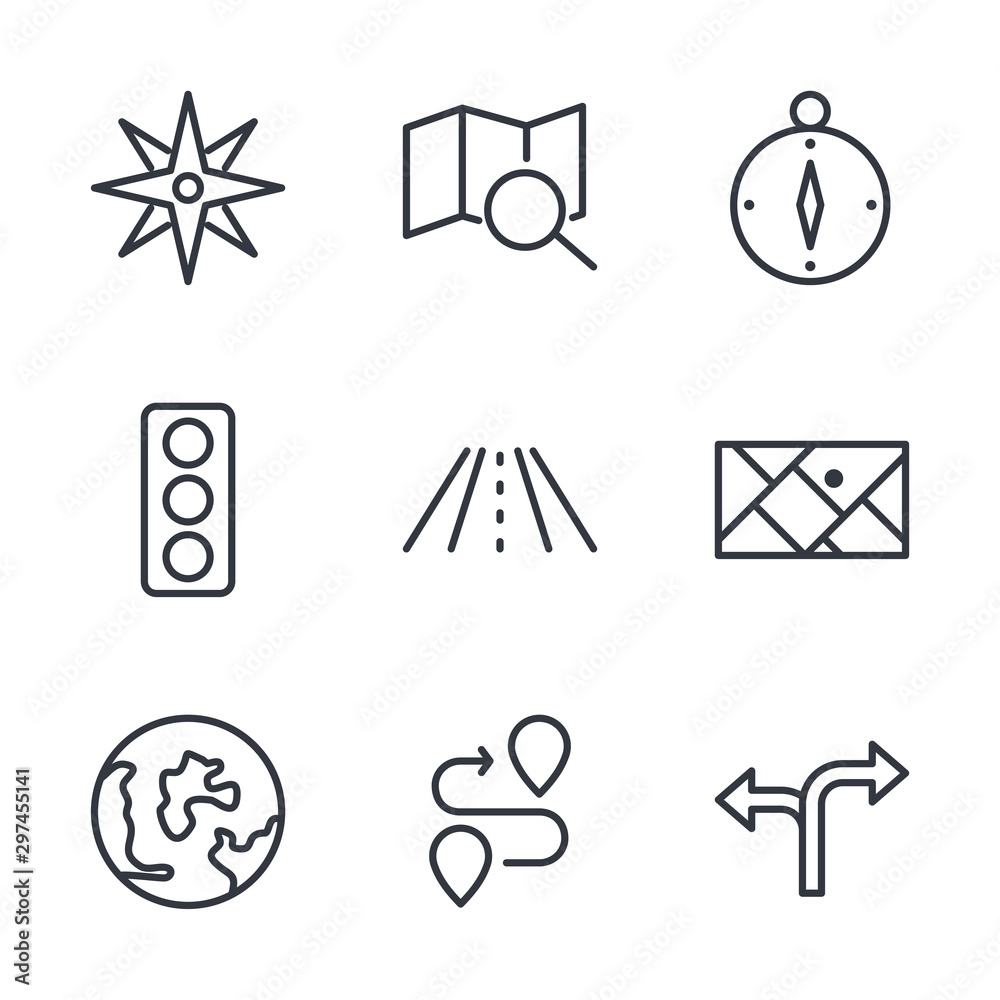 Aufkleber Navigation set icon template color editable. Navigation pack symbol vector sign isolated on white background direction, maps, traffic and more illustration for graphic and web design.