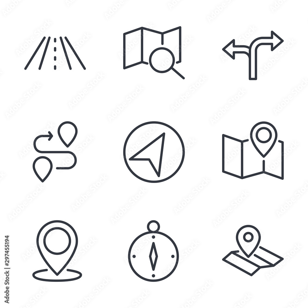 Fototapete Navigation set icon template color editable. Navigation pack symbol vector sign isolated on white background direction, maps, traffic and more illustration for graphic and web design.