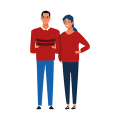 cartoon couple standing, colorful design
