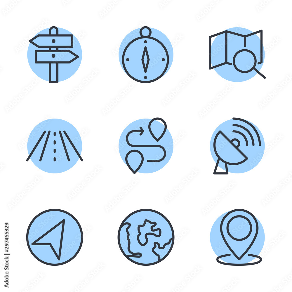 Poster Navigation set icon template color editable. Navigation pack symbol vector sign isolated on white background direction, maps, traffic and more illustration for graphic and web design.