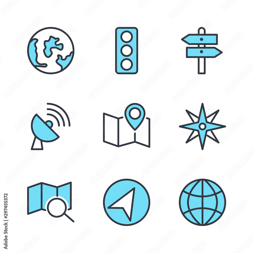 Fototapete navigation set icon template color editable. navigation pack symbol vector sign isolated on white ba