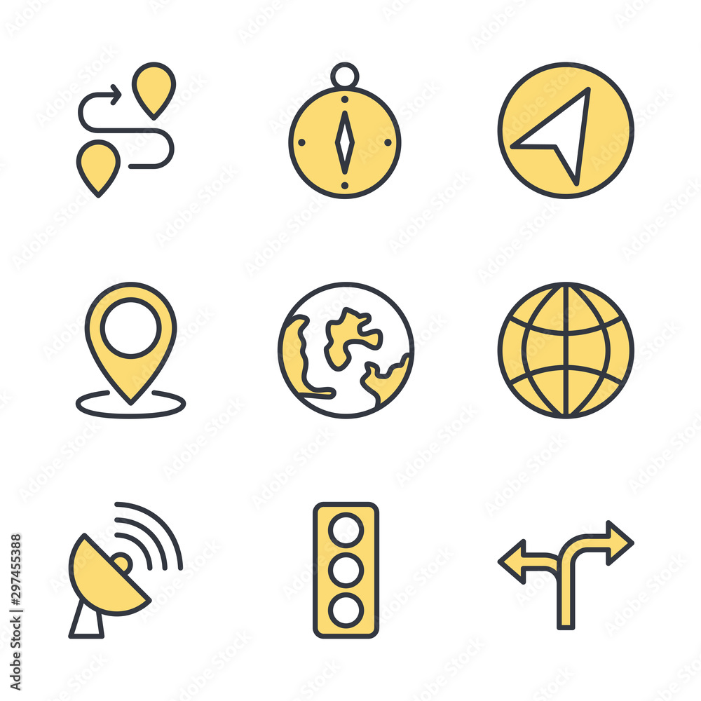 Poster Navigation set icon template color editable. Navigation pack symbol vector sign isolated on white background direction, maps, traffic and more illustration for graphic and web design.
