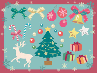 Christmas themed decorative items. Flat style. Vector illustration.	