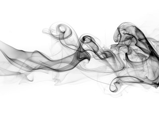 Black smoke abstract on white background, Toxic fumes are movement