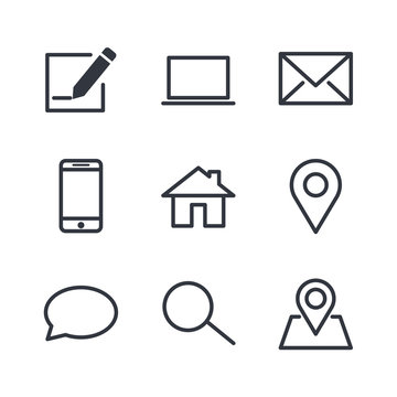 computer and mobile icons. phone, website, mail, time, call, home, printer, laptop, calendar, chat, edit, pin, map, person color editable vector sign isolated on white background for graphic and web d