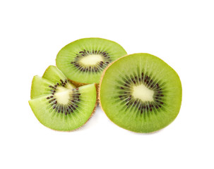 Fototapeta premium Pieces of fresh kiwis on white background