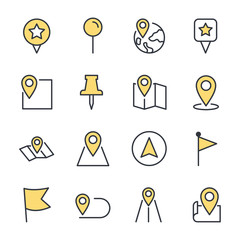 Map pins related vector icon set sign isolated on white background. Pin Map, Office Location and more symbol vector illustration for graphic and web design. 