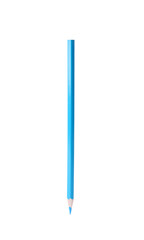 Light blue wooden pencil on white background. School stationery
