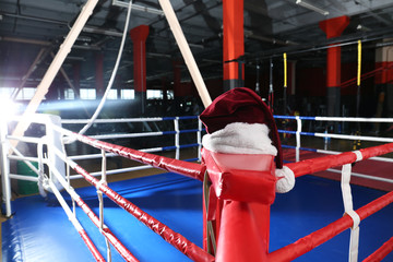 Santa hat in corner of boxing ring