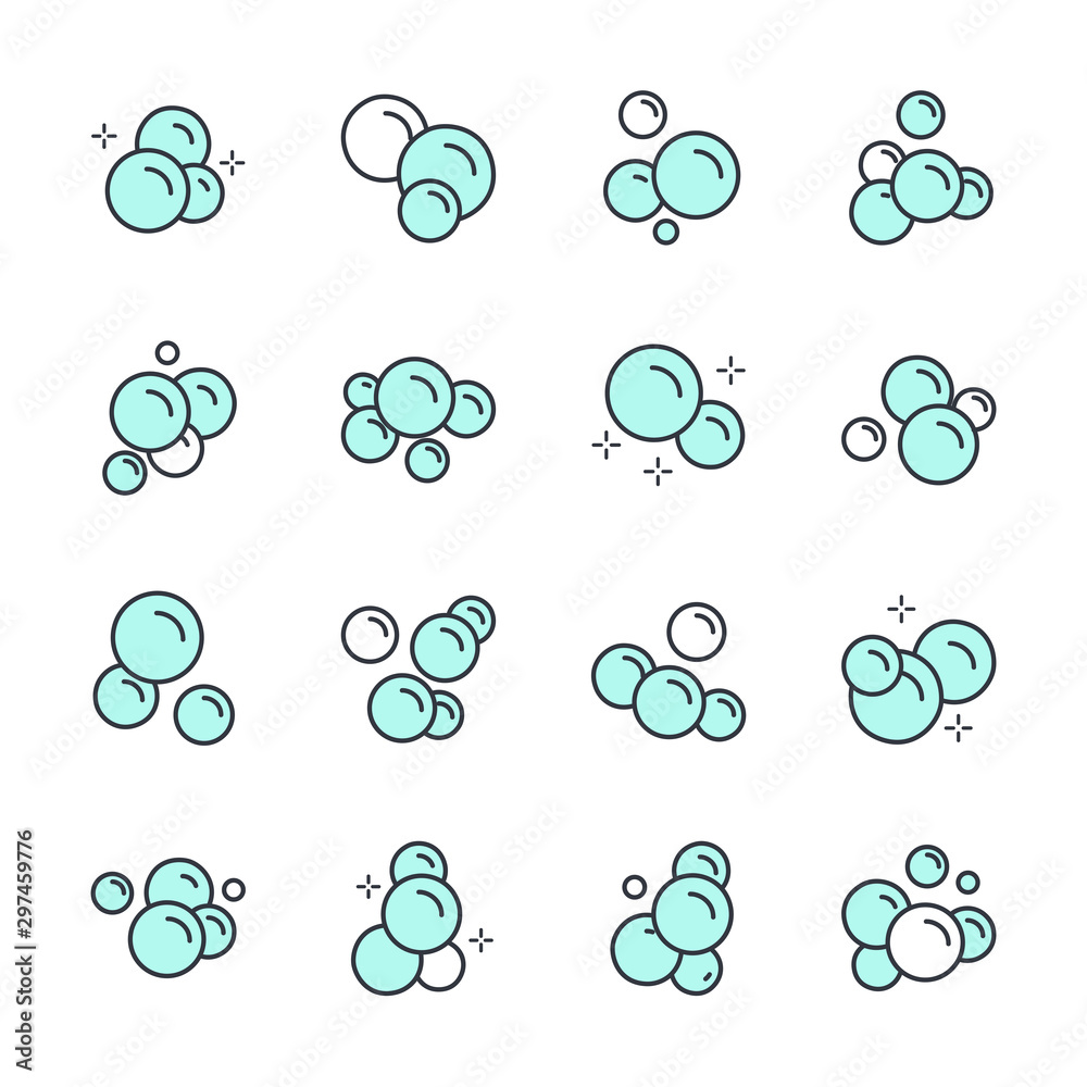 Poster Bubbles set icon template color editable. Soap foam, fizzy drink, oxygen bubble symbol vector sign isolated on white background illustration for graphic and web design.