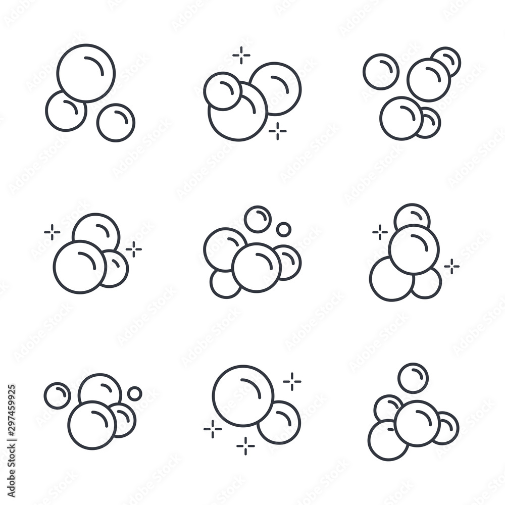 Poster Bubbles set icon template color editable. Soap foam, fizzy drink, oxygen bubble symbol vector sign isolated on white background illustration for graphic and web design.