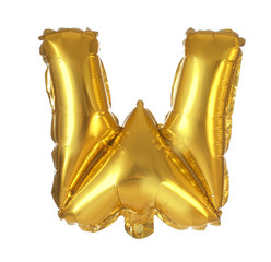Golden letter W balloon on white background
