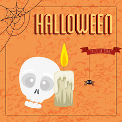 poster of halloween with skull and candle vector illustration design