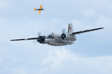 Vintage American anti-submarine carrier based aircraft  (S-2 Tracker ) flying