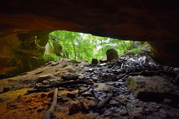 Wisconsin cave with small waterfall