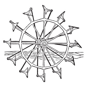 Feathered Paddle wheel, vintage illustration.