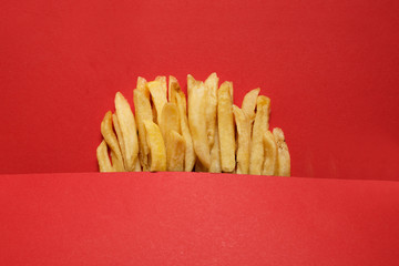 French fries on red background