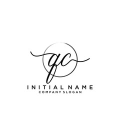 QC Initial handwriting logo with circle template