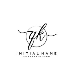 QK Initial handwriting logo with circle template