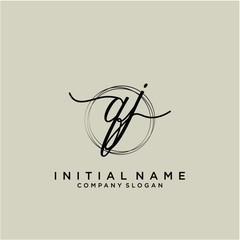 QJ Initial handwriting logo with circle template