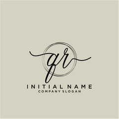 QR Initial handwriting logo with circle template