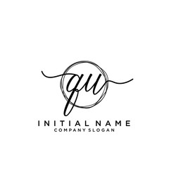 QU Initial handwriting logo with circle template