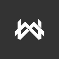 letter mw linked overlapping line logo vector