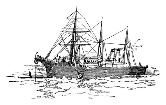 The Faraday Laying The Atlantic Cable, Vintage Illustration.