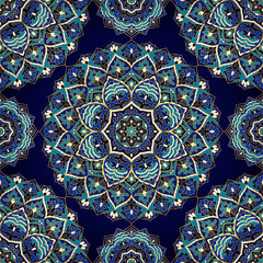 Ornamental blue pattern with mandala.