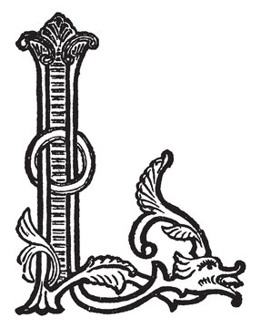 recommend clip art: L, Ornate initial, vintage illustration