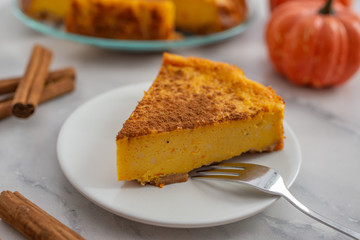 Fall traditional home made Thanksgiving pumpkin pie