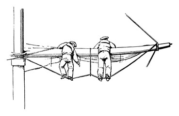 Footrope of Sailing Vessel, vintage illustration. © Morphart
