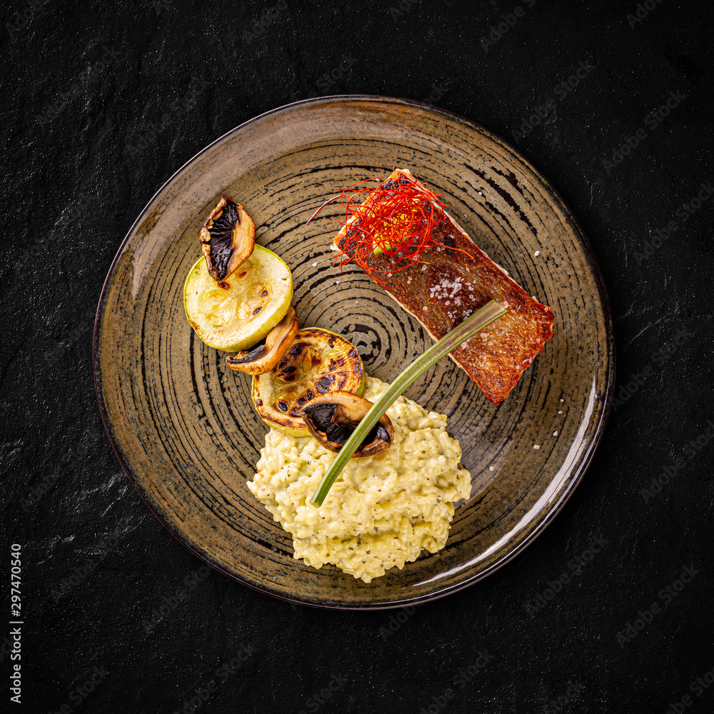 Canvas Prints grilled salmon served with risotto