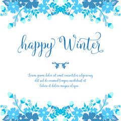 Template of card hello winter, with texture art of blue leaf floral frame. Vector