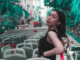 Women on the bus in hanoi, vietnam
