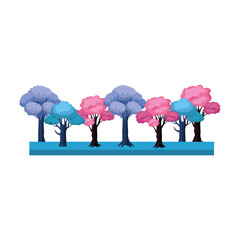 blue and pink trees icon, colorful design