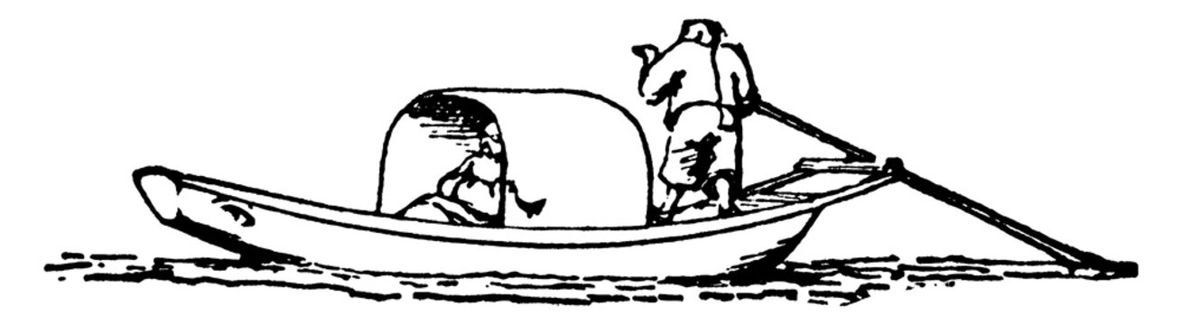 boat with people, black and white drawing clip art preview